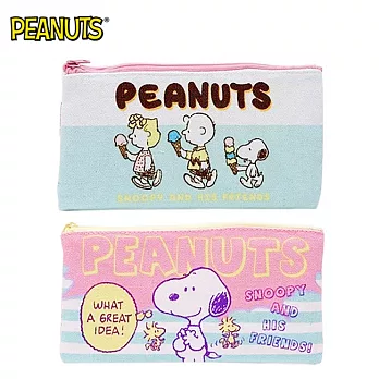 【日本正版授權】史努比 帆布 扁筆袋 M號 鉛筆盒/筆袋/收納包 Snoopy PEANUTS -冰淇淋款