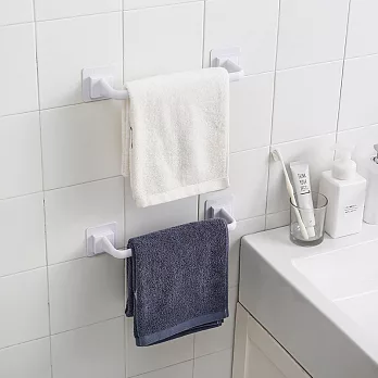 【EZlife】免打孔廚浴毛巾收納杆(2入組)短款-白色