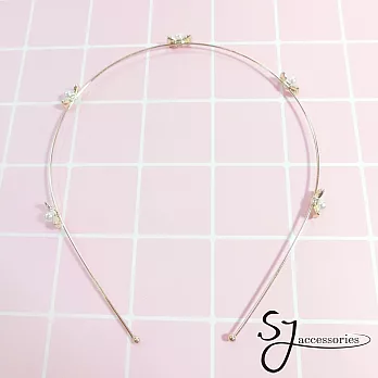 【SJ】優雅女神蝶結珍珠造型髮箍(兩色)-金色