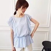 【Miss E】棉蕾絲縮腰長版上衣10057118F淺藍