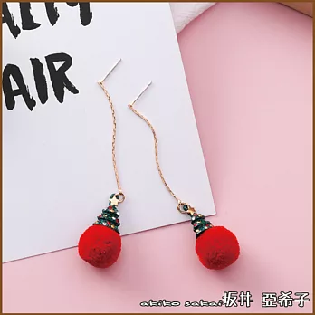 『坂井．亞希子』925銀針耶誕系列甜美長款聖誕樹毛球造型耳環