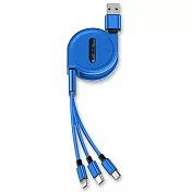 【SHOWHAN】Lightning/Micro USB/Type-C 1分3伸縮充電線(120CM)/藍色