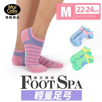 (3雙A組)瑪榭 FootSpa輕護足弓透氣 運動襪(22~24cm)M粉紫+藍粉+綠黃