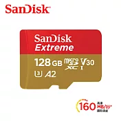 【SanDisk 】Extreme microSD UHS-I V30 A2 128GB 記憶卡 公司貨(每秒讀160MB 寫90MB)