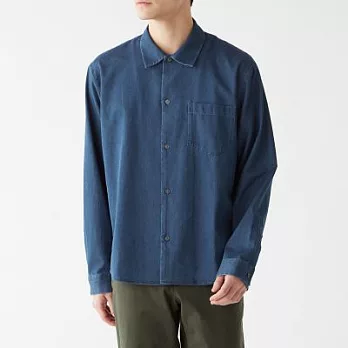 [MUJI無印良品]男印度棉丹寧方型剪裁襯衫L~XL藍色