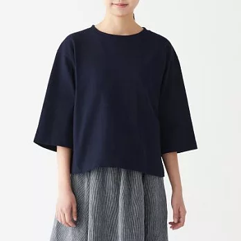 [MUJI無印良品]女有機棉粗織天竺寬袖T恤M~L深藍
