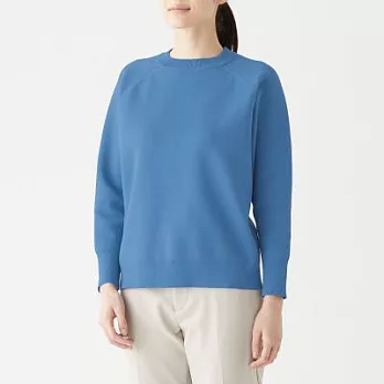 [MUJI無印良品]女聚酯纖維米蘭諾螺紋圓領針織衫L藍色