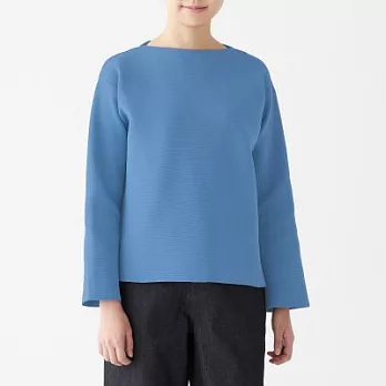 [MUJI無印良品]女聚酯纖維米蘭諾螺紋船領針織衫S藍色