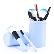 【Cap】旅行桶裝12支筆刷圓筒刷具組湖藍桶藍白毛