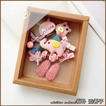 『坂井.亞希子』日系可愛動物造型兒童髮夾10件組禮盒 -粉紅大象鴨嘴夾