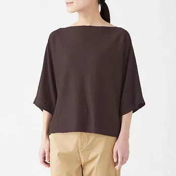 [MUJI無印良品]女法國亞麻蝴蝶袖針織衫XS-S深棕