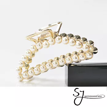 【SJ】歐美半圓珍珠滿天星造型爪夾/髮夾-金色