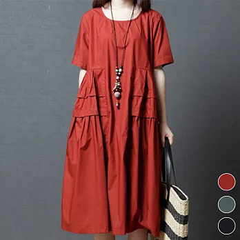 【A.Cheter】韓佳人涵舍創意棉麻寬鬆洋裝#j103995M磚紅