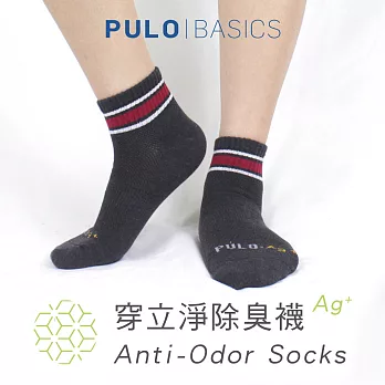 【 PULO 】穿立淨除臭經典條紋短襪-黑紅M