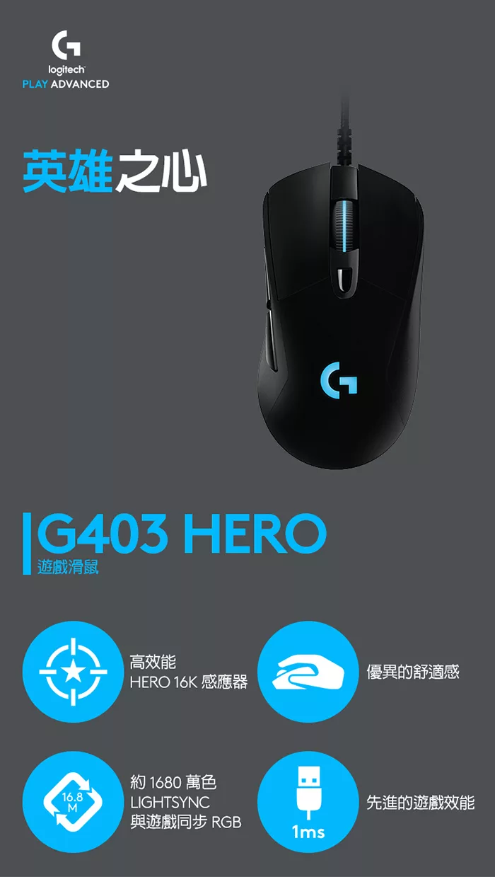 博客來 羅技g403 Hero 電競滑鼠