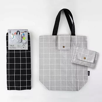 UdiLife 平帆系/格紋折疊購物袋(小)黑色