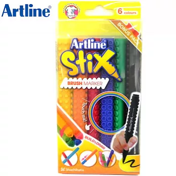 Shachihata - Artline Stix軟毛粗芯積木毛刷頭彩色筆6色組