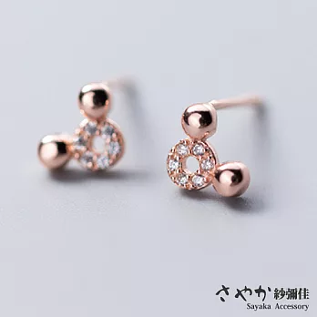 【Sayaka紗彌佳】925純銀小清新鑲鑽米奇造型耳環 -玫瑰金