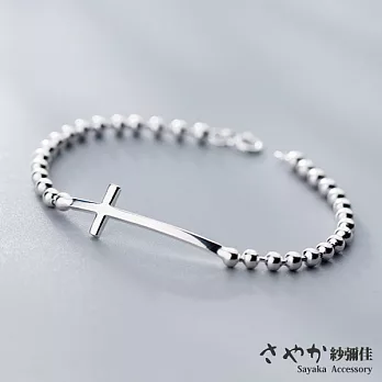 【Sayaka紗彌佳】925純銀十字架造型圓珠手鍊 -白金色