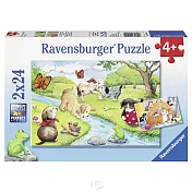 【德國Ravensburger拼圖】玩耍的貓與狗-2x24片
