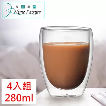 Time Leisure 雙層隔熱玻璃咖啡杯280ml(4入組)