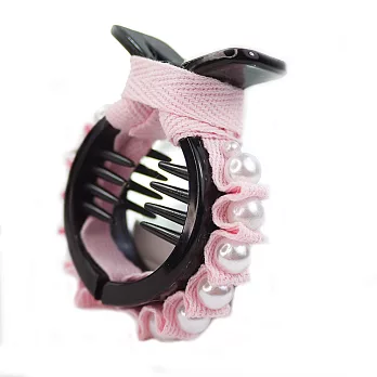 【PinkyPinky Boutique】氣質珍珠緞帶馬尾夾 抓夾(粉紅色)