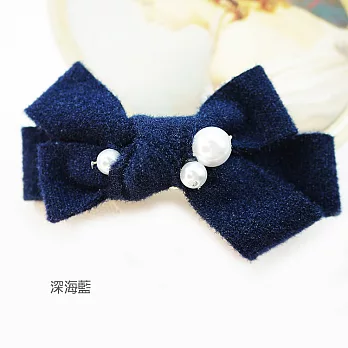 【PinkyPinky Boutique】時尚珍珠蝴蝶結髮夾(深海藍)