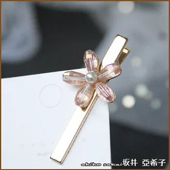 『坂井．亞希子』文藝簡約一朵小花水晶髮夾 -粉色長版