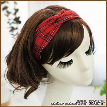 『坂井．亞希子』 英倫氣質風格紋造型交叉髮帶 -紅色
