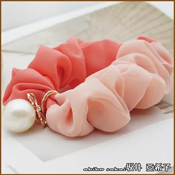『坂井．亞希子』氣質優雅雙色蝴蝶結珍珠垂墜造型髮圈 -粉+紅