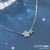 【Sayaka紗彌佳】925純銀甜美雙花造型鑲鑽項鍊 -白金色