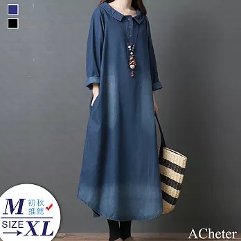 【A.Cheter】希臘風尚復古刷色顯瘦牛仔長洋裝#105295 XL 藍