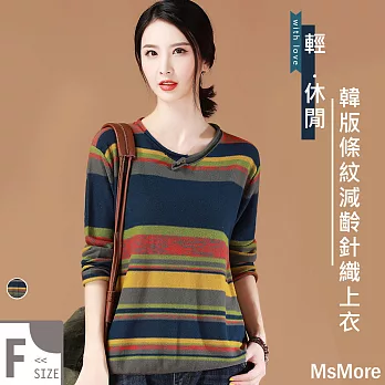 【MsMore】韓系佳人氣質減齡針織上衣#105367F條紋