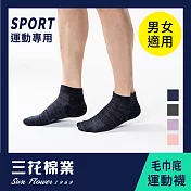 【SunFlower三花】三花1/4織紋毛巾底運動襪.襪子深藍