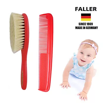 德國FALLER芙樂德國製 山羊 溫和 寶寶 嬰兒用髮梳加齒梳 按摩加整理頭髮 (紅色套裝)