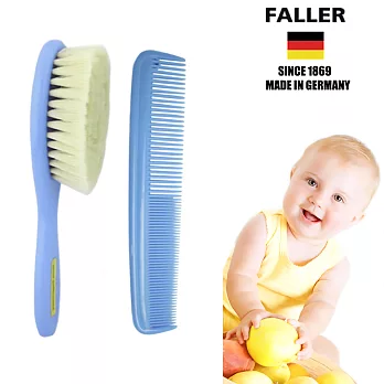德國FALLER芙樂德國製 山羊 溫和 寶寶 嬰兒用髮梳加齒梳 按摩加整理頭髮 (淡藍色套裝)