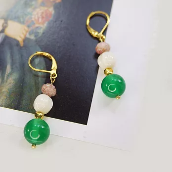 【PinkyPinky Boutique】綠瑪瑙珠 耳環(翡翠綠)