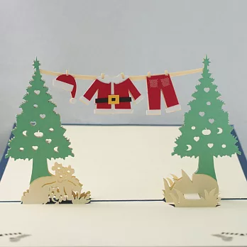 3D立體紙雕卡片‧耶誕快樂‧耶誕卡‧聖誕卡‧洗乾淨開工去‧藍底