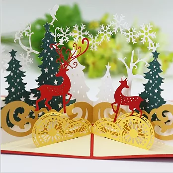 3D立體紙雕卡片‧耶誕快樂‧耶誕卡‧聖誕卡‧雪橇世界