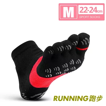 瑪榭 FootSpa-透氣升級三角運動五趾襪-慢跑款(22~24cm)M黑紅