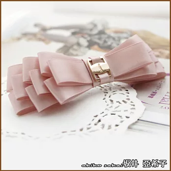 『坂井．亞希子』優雅金屬裝飾多層次蝴蝶結髮夾 -灰粉色