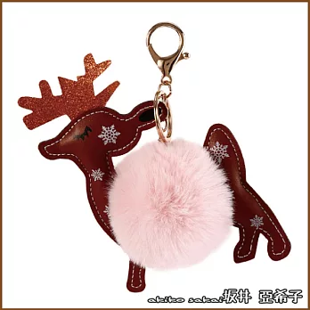 『坂井．亞希子』雪夜閉眼小鹿造型毛球鑰匙圈 -粉色