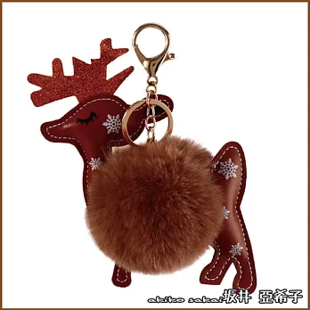 『坂井．亞希子』雪夜閉眼小鹿造型毛球鑰匙圈  -深駝色