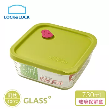 【樂扣樂扣】矽膠上蓋耐熱波浪玻璃保鮮盒/方形730ml/綠色