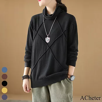 【A.Cheter】日韓文藝立體小高領拼接純色修身針織打底衫#105706F黑
