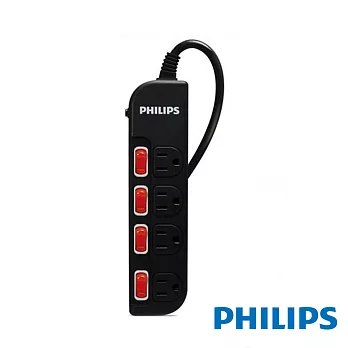 【PHILIPS 飛利浦】4開4插3孔延長線 (1.8米)黑色