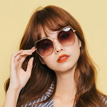 【ALEGANT】優雅復古鏤空線條設計楓糖棕漸層金框墨鏡/UV400太陽眼鏡