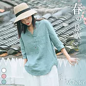 【A.Cheter】日本砂洗純色棉麻寬鬆上衣#106058XL綠