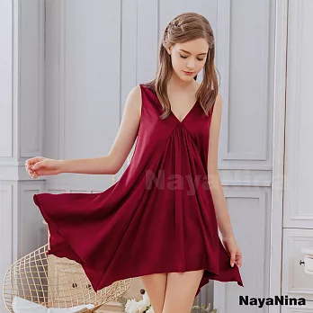 【Naya Nina】簡約酒紅前後V領居家洋裝睡衣裙FREE紅色