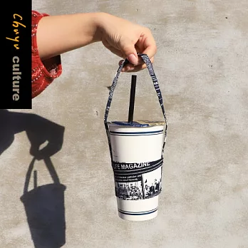 官方獨賣 珠友 台灣花布飲料杯提袋-杯套式/減塑行動環保杯袋01紐約客